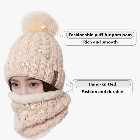 LCZTN Womens Pom Beanie Hat Scarf Set - Picture 1 of 5